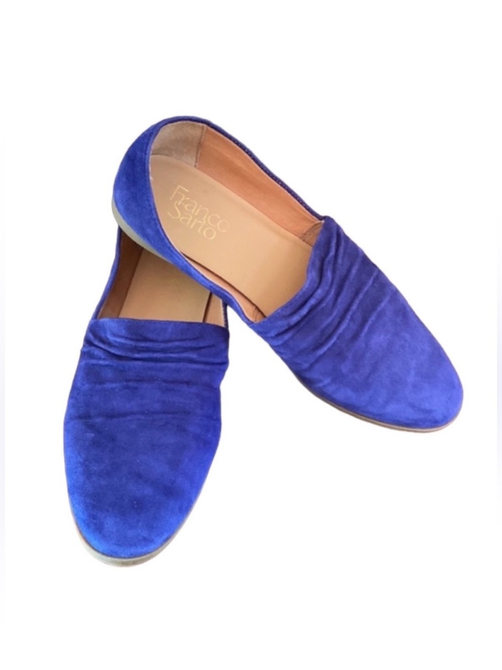 Franco Sarto Fidelity Royal Blue Suede 7M Chic Trendy Casual Ruched Flat Shoes